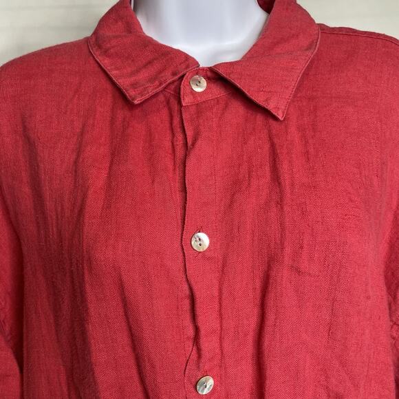 Chico's Women's Coral Pink Linen Tunic Long Button Up Blouse Size 3 XL‎ Coastal - Picture 7 of 10